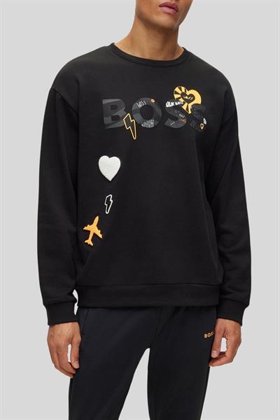 Boss Erkek Relaxed Fit Bisiklet Yaka Sweatshirt Siyah