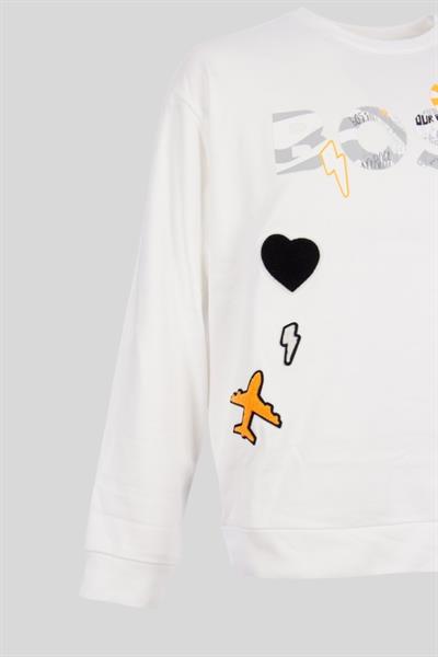 Boss Erkek Relaxed Fit Bisiklet Yaka Sweatshirt Beyaz
