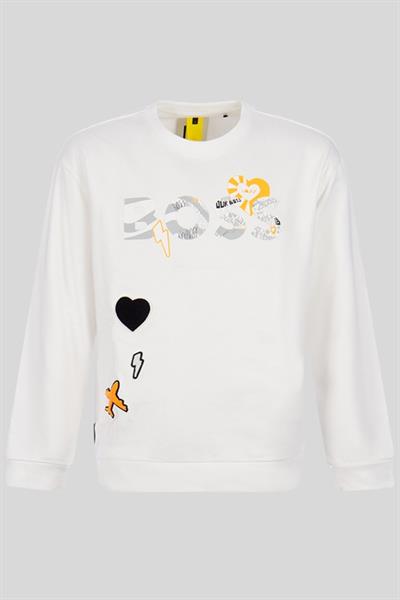 Boss Erkek Relaxed Fit Bisiklet Yaka Sweatshirt Beyaz