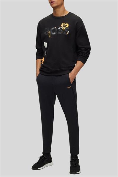Boss Erkek Relaxed Fit Bisiklet Yaka Sweatshirt Siyah