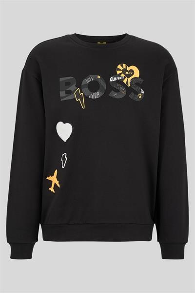 Boss Erkek Relaxed Fit Bisiklet Yaka Sweatshirt Siyah
