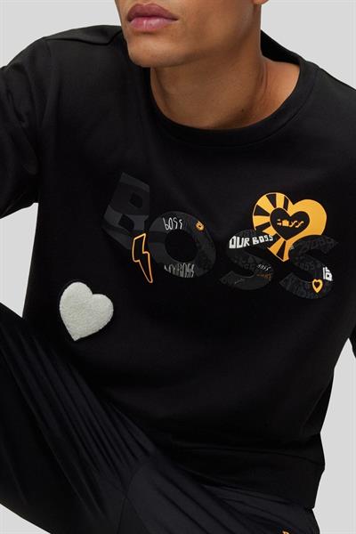 Boss Erkek Relaxed Fit Bisiklet Yaka Sweatshirt Siyah