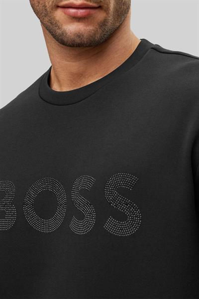 Boss Erkek Relaxed Fit Pamuklu Bisiklet Yaka Sweatshirt Siyah