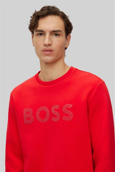 Boss Erkek Relaxed Fit Pamuklu Bisiklet Yaka Sweatshirt Kırmızı 624