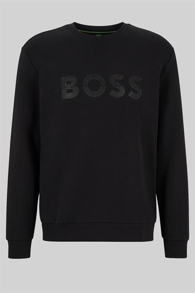 Boss Erkek Relaxed Fit Pamuklu Bisiklet Yaka Sweatshirt Siyah
