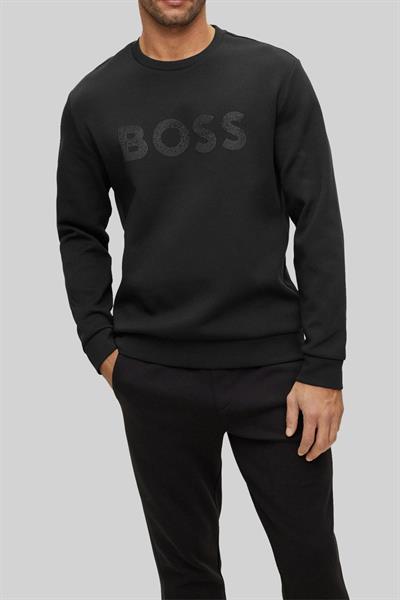 Boss Erkek Relaxed Fit Pamuklu Bisiklet Yaka Sweatshirt Siyah