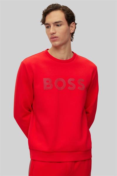 Boss Erkek Relaxed Fit Pamuklu Bisiklet Yaka Sweatshirt Kırmızı 624