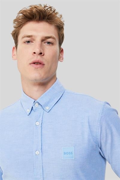 Boss Erkek Slim Fit Uzun Kollu Pamuklu Gömlek Mavi