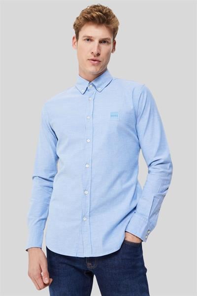 Boss Erkek Slim Fit Uzun Kollu Pamuklu Gömlek Mavi