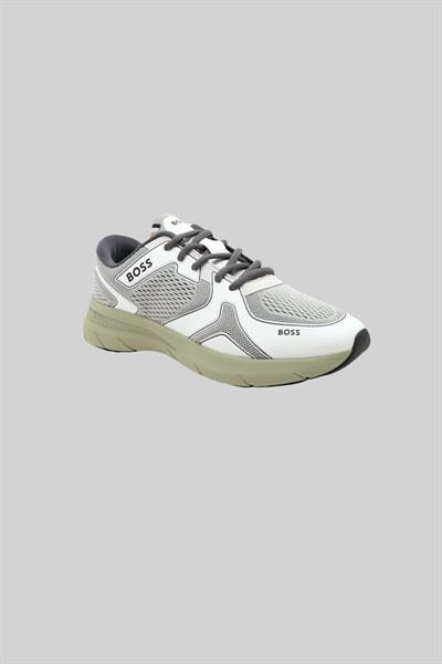 Boss Erkek Suni Deri Detaylı Bağcıklı Owen File Spor Ayakkabı Beyaz