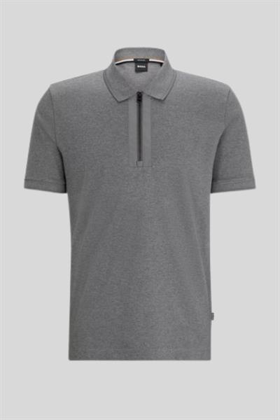 Boss Fermuarlı Merserize Pamuklu Erkek Polo T-Shirt Gri 030
