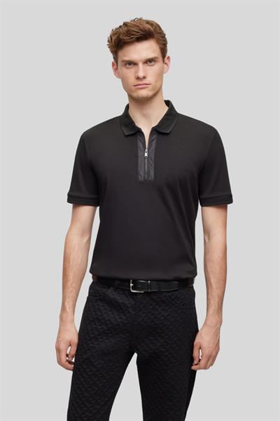 Boss Fermuarlı Merserize Pamuklu Erkek Polo T-Shirt Siyah