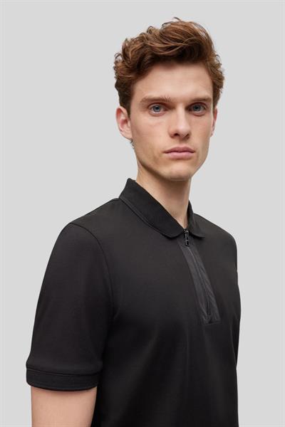 Boss Fermuarlı Merserize Pamuklu Erkek Polo T-Shirt Siyah