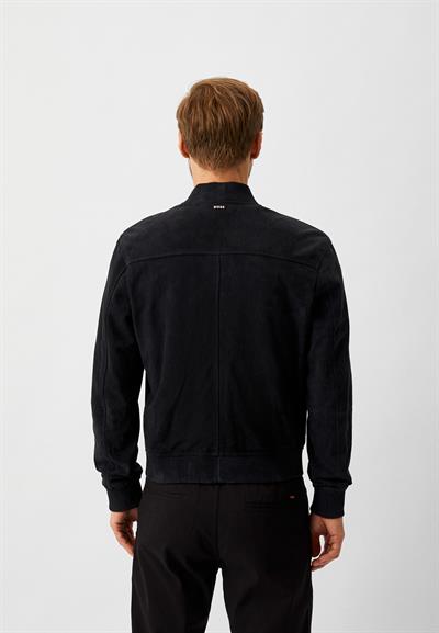 Boss Hakiki Deri Süet Regular Fit Bomber Erkek Ceket Lacivert 404