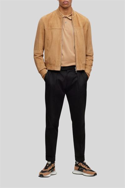 Boss Hakiki Deri Süet Regular Fit Bomber Erkek Ceket Bej 260