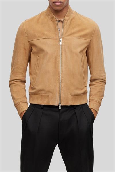 Boss Hakiki Deri Süet Regular Fit Bomber Erkek Ceket Bej 260
