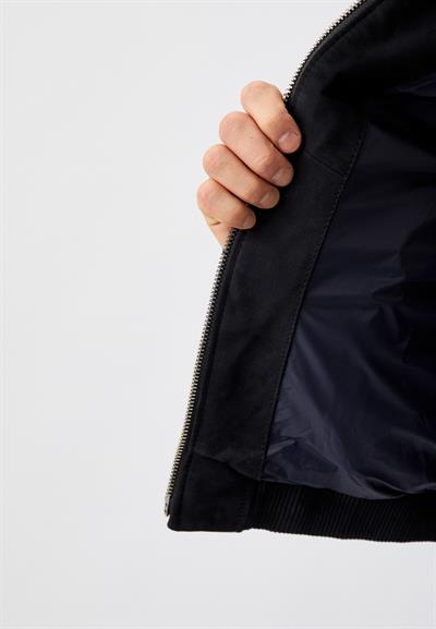 Boss Hakiki Deri Süet Regular Fit Bomber Erkek Ceket Lacivert 404