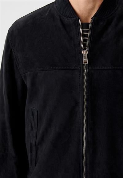 Boss Hakiki Deri Süet Regular Fit Bomber Erkek Ceket Lacivert 404