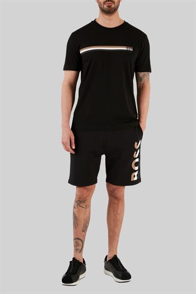 Boss İmza Çizgili Logo Baskılı Erkek T-Shirt Siyah