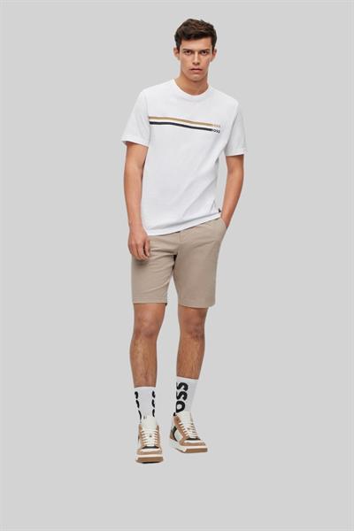 Boss İmza Çizgili Logo Baskılı Erkek T-Shirt Beyaz 100