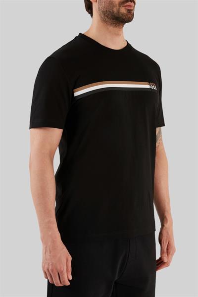 Boss İmza Çizgili Logo Baskılı Erkek T-Shirt Siyah