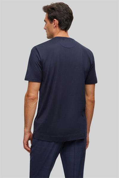 Boss İnce Çizgili ve Çift Yakalı Pamuk-İpek Erkek T-Shirt Lacivert 404