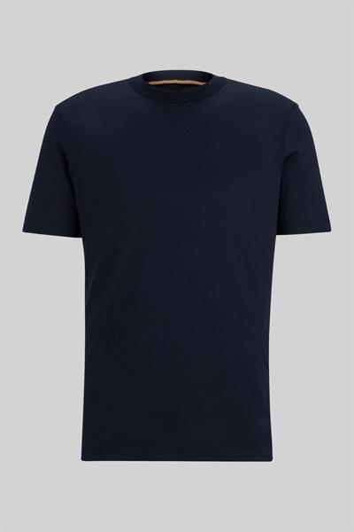 Boss İnce Çizgili ve Çift Yakalı Pamuk-İpek Erkek T-Shirt Lacivert 404