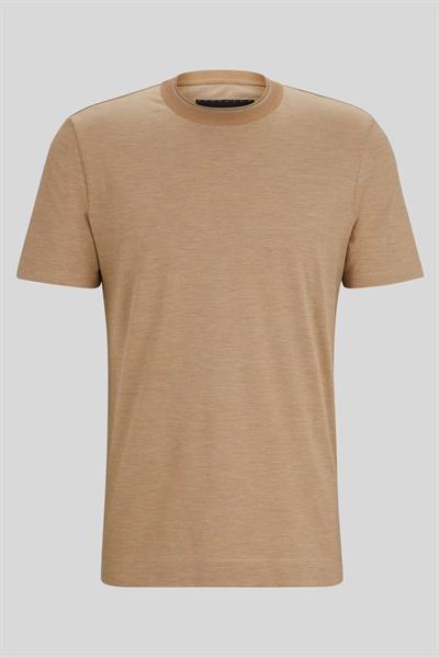 Boss İnce Çizgili ve Çift Yakalı Pamuk-İpek Erkek T-Shirt Bej 260