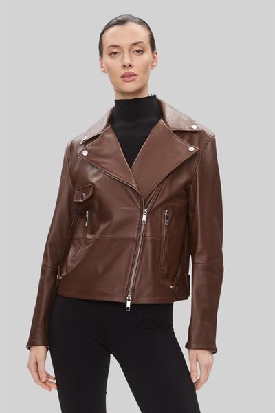 Boss Kadın Deri Motorcu Ceketi Kahverengi 227