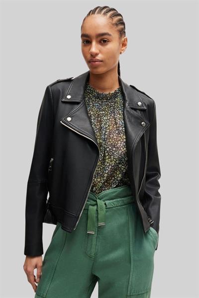 Boss Kadın Deri Motorcu Ceketi Siyah