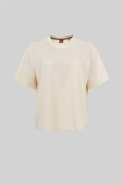 Boss Kadın Monogram Desenli Yuvarlak Yaka Oversize T-Shirt Beyaz 118