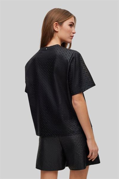 Boss Kadın Monogram Desenli Yuvarlak Yaka Oversize T-Shirt Siyah