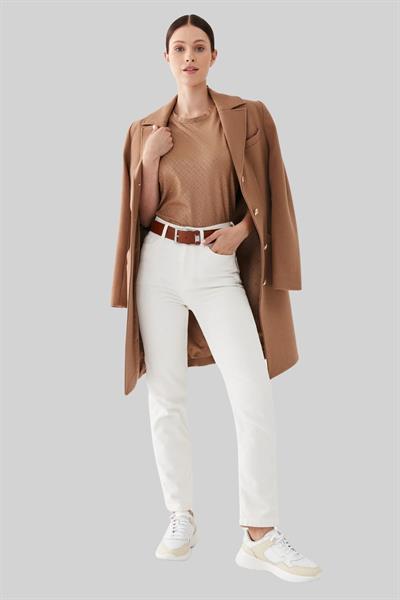 Boss Kadın Monogram Desenli Yuvarlak Yaka Oversize T-Shirt Bej 260