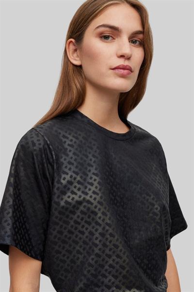 Boss Kadın Monogram Desenli Yuvarlak Yaka Oversize T-Shirt Siyah