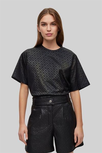 Boss Kadın Monogram Desenli Yuvarlak Yaka Oversize T-Shirt Siyah