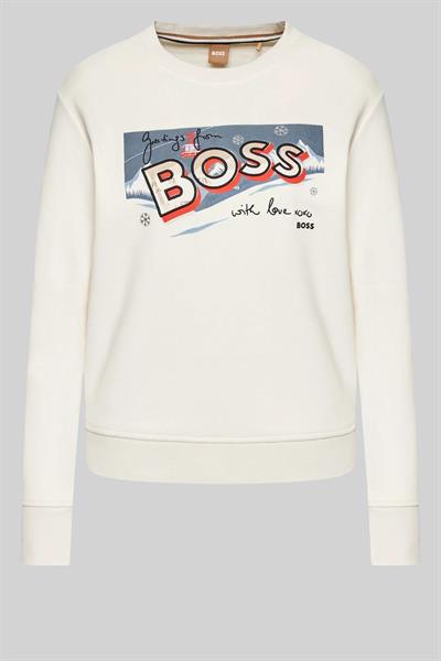 Boss Kadın Motifli Regular Fit Sweatshirt Beyaz 118