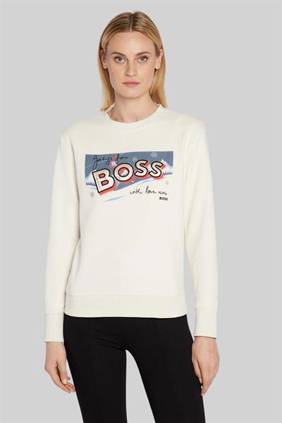 Boss Kadın Motifli Regular Fit Sweatshirt Beyaz 118