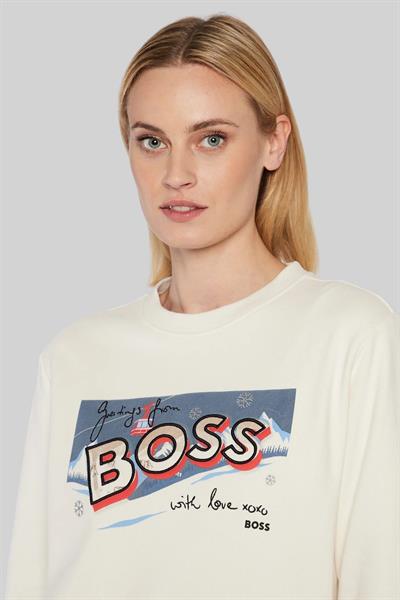 Boss Kadın Motifli Regular Fit Sweatshirt Beyaz 118
