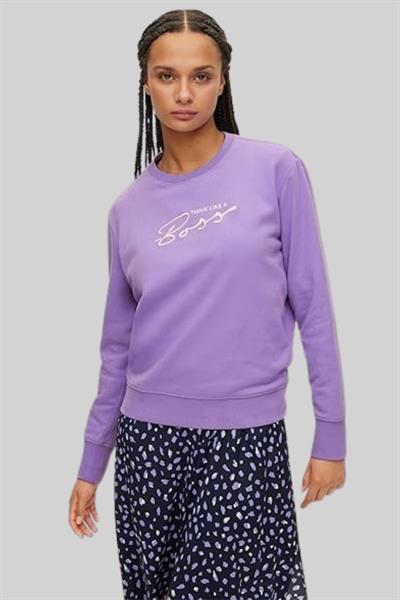 Boss Kadın Motifli Regular Fit Sweatshirt Mor