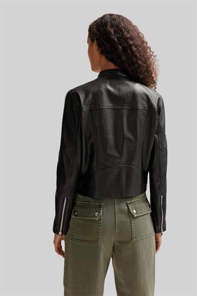 Boss Kadın Slim Fit Fermuarlı Yakasız Deri Ceket Siyah