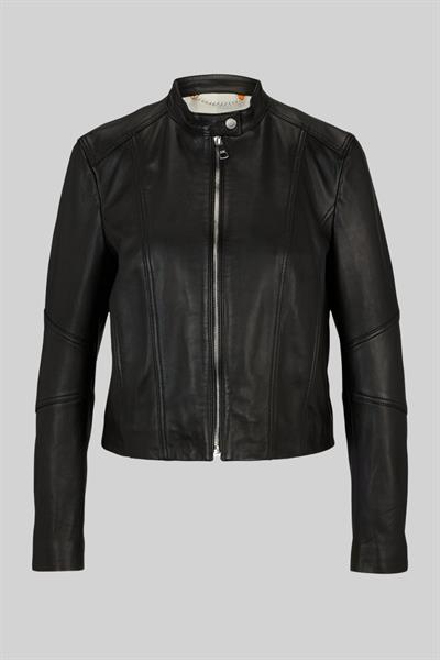 Boss Kadın Slim Fit Fermuarlı Yakasız Deri Ceket Siyah