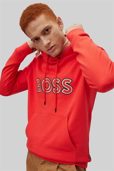 Boss Kapüşonlu Erkek Sweatshirt Turuncu