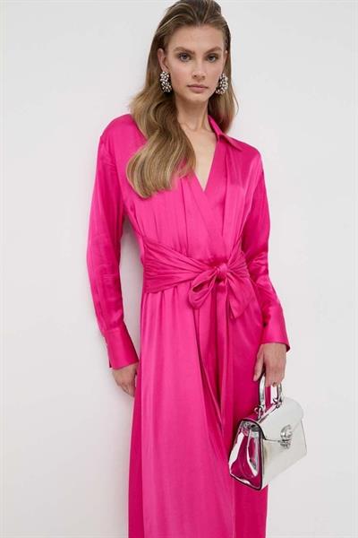 Boss Kemerli Polo V yaka Kadın Elbise Pembe 674
