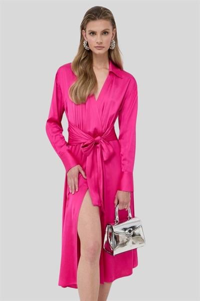 Boss Kemerli Polo V yaka Kadın Elbise Pembe 674