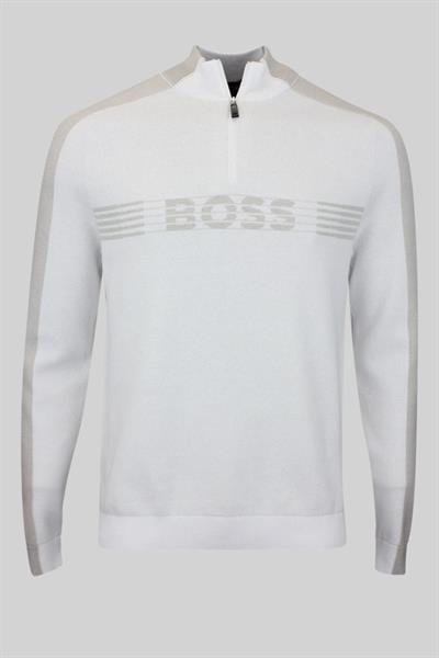 Boss Kısa Fermuarlı Erkek Kazak Beyaz 100