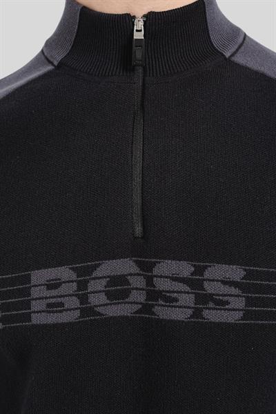 Boss Kısa Fermuarlı Erkek Kazak Siyah