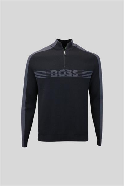 Boss Kısa Fermuarlı Erkek Kazak Siyah