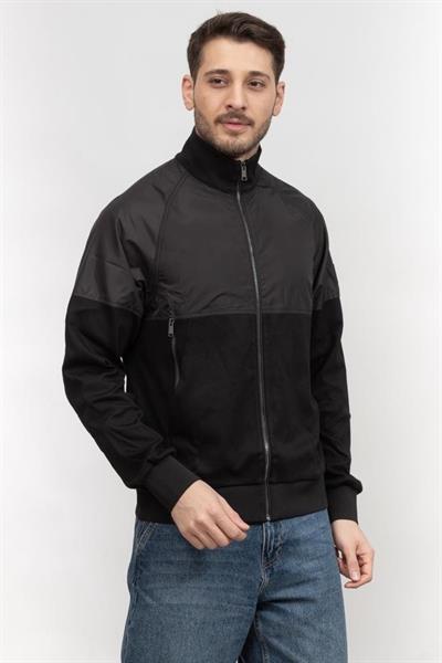 Boss Logo Aplikeli Panelli Fermuarlı Regular Fit Erkek Sweatshirt Siyah