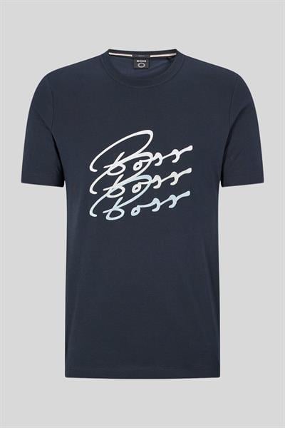 Boss Logo Baskılı Slim Fit Erkek T-Shirt Lacivert 404