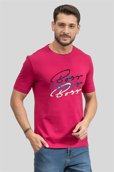 Boss Logo Baskılı Slim Fit Erkek T-Shirt Kırmızı 673